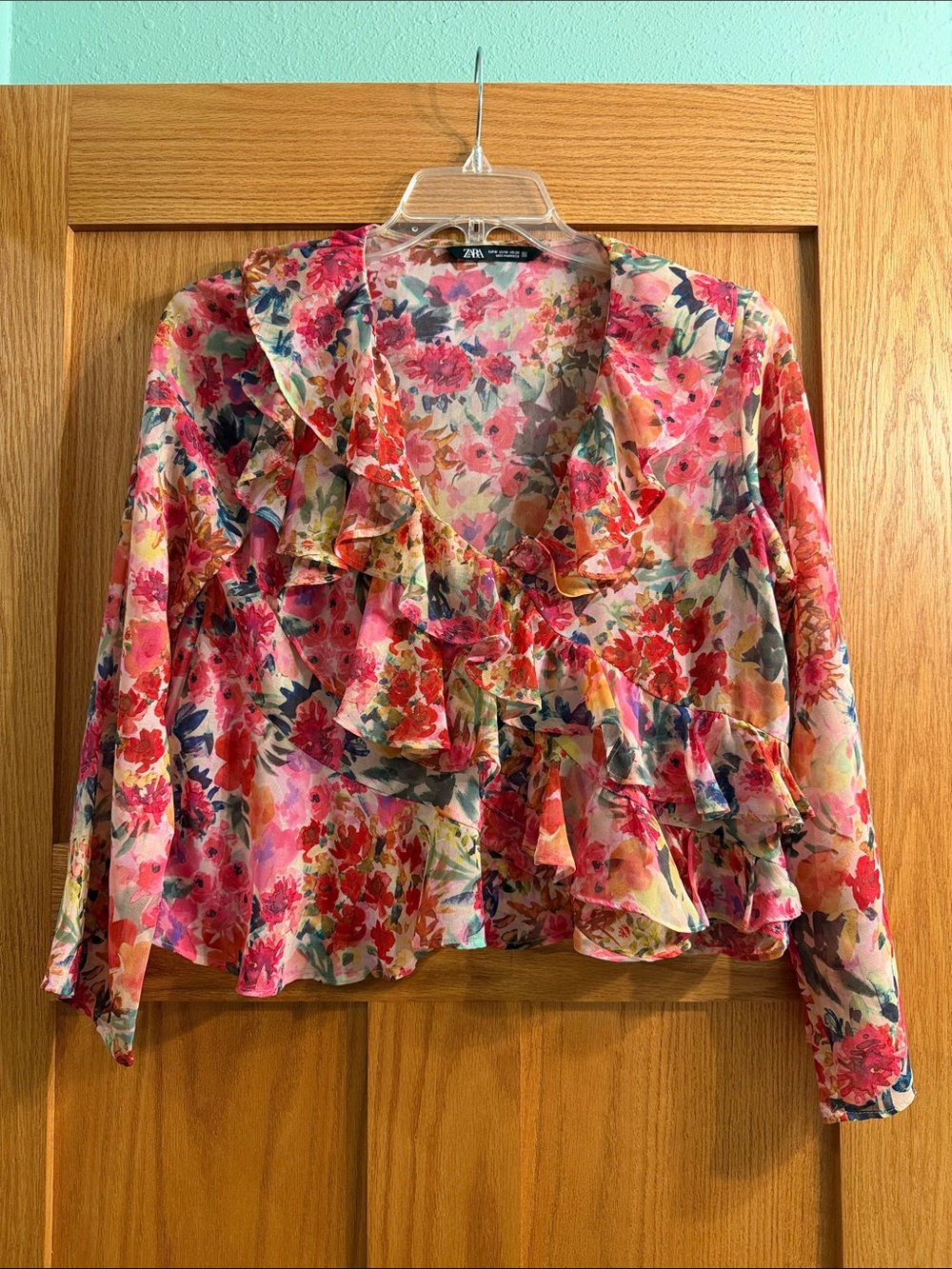 Zara Multicolor Floral Ruffle Blouse